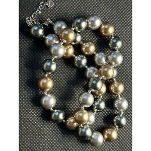 Metallic Faux Pearl Statement Necklace Silver‎ S925 Extender Gray Silver brown